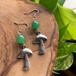 Green Aventurine Mushroom Charm Earrings